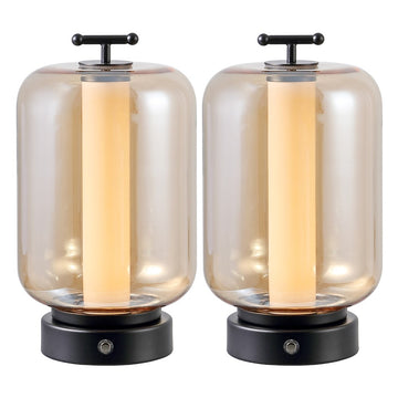 Milou 10.75" Vintage Glam Lantern Rechargeable/Cordless Dimmable Integrated LED Table Lamp with Touch Sensor